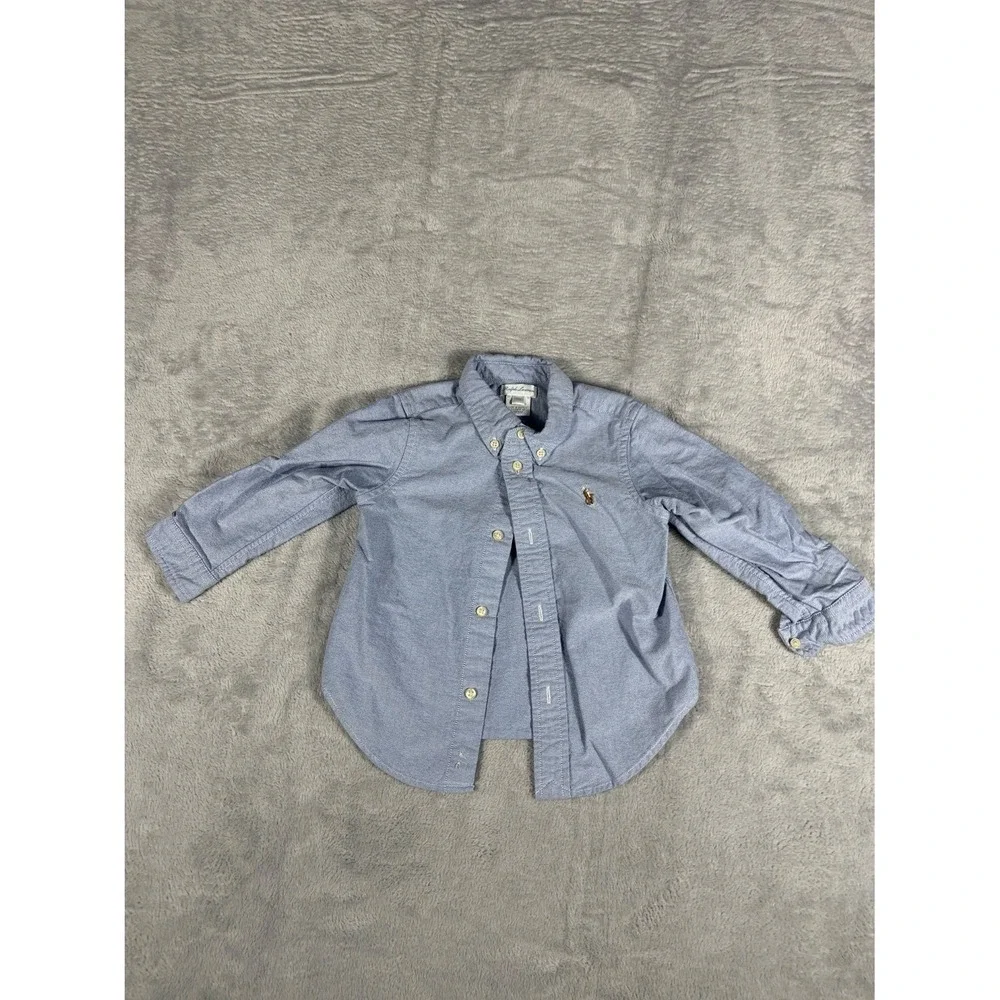Ralph Lauren Polo Oxford Boys Button-Up 24M Blue Cloth Texture
